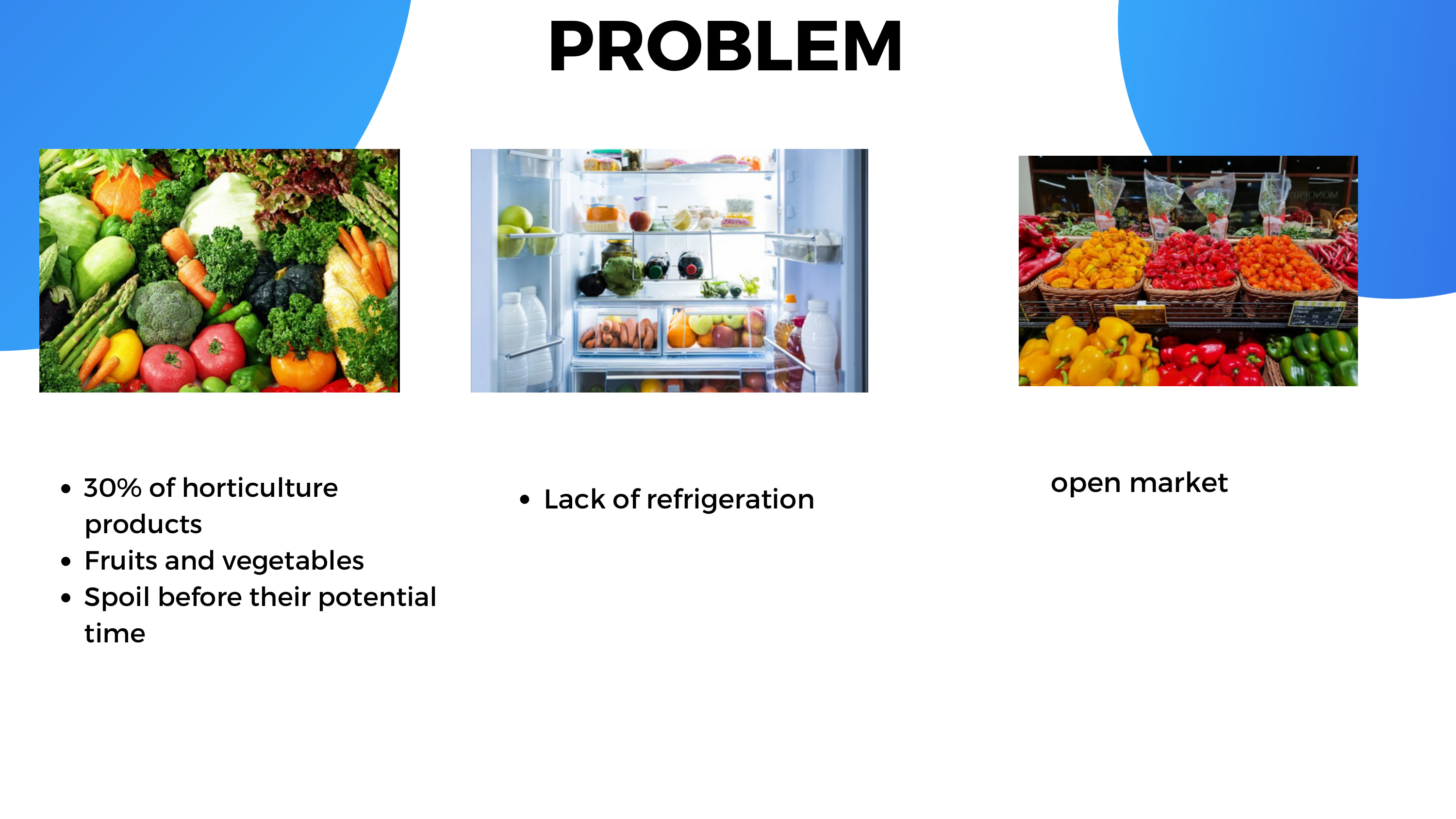 Post-harvest spoilage and lack of refrigeration at open markets