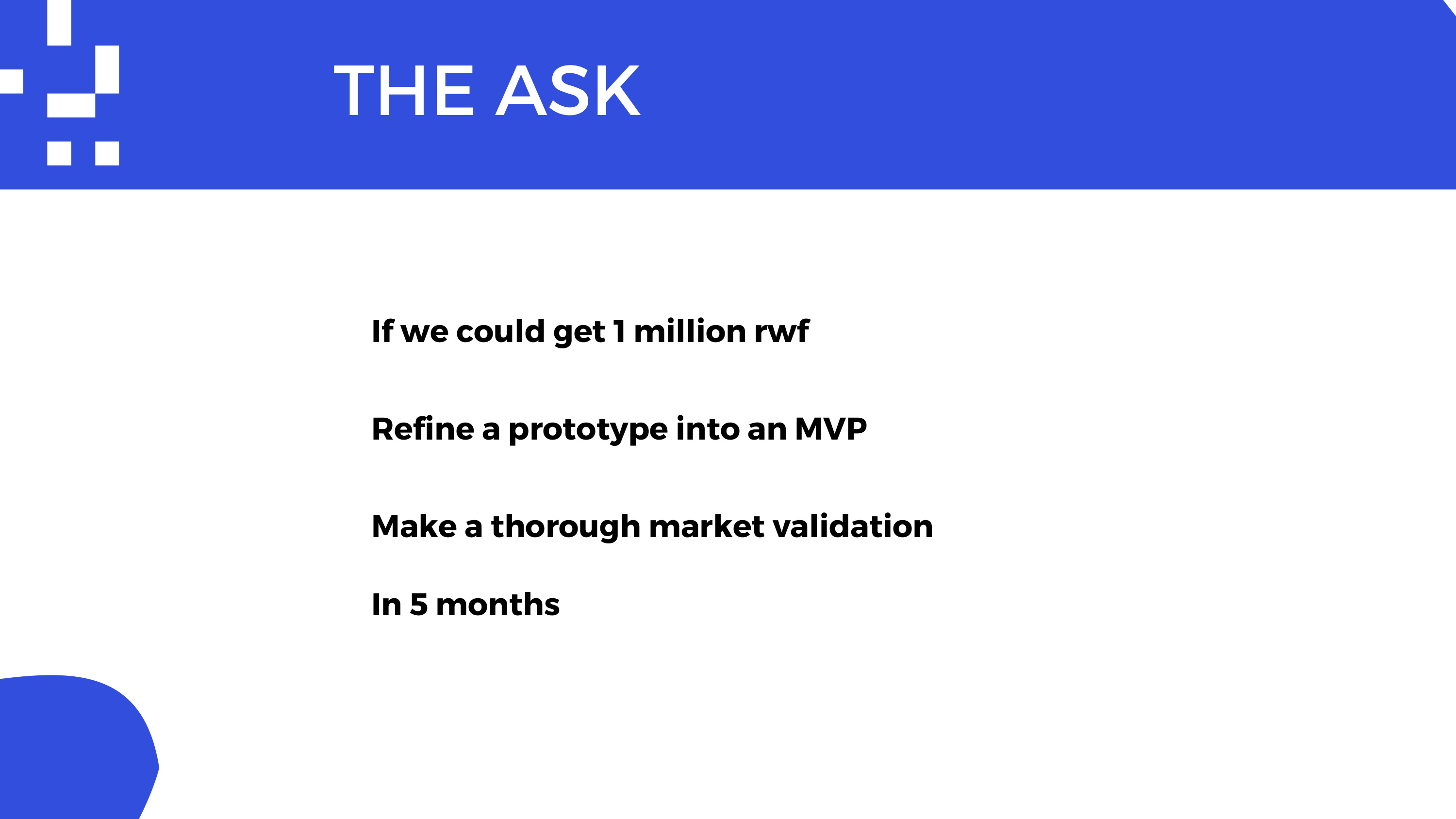 Funding ask of 1 million RWF for MVP and market validation