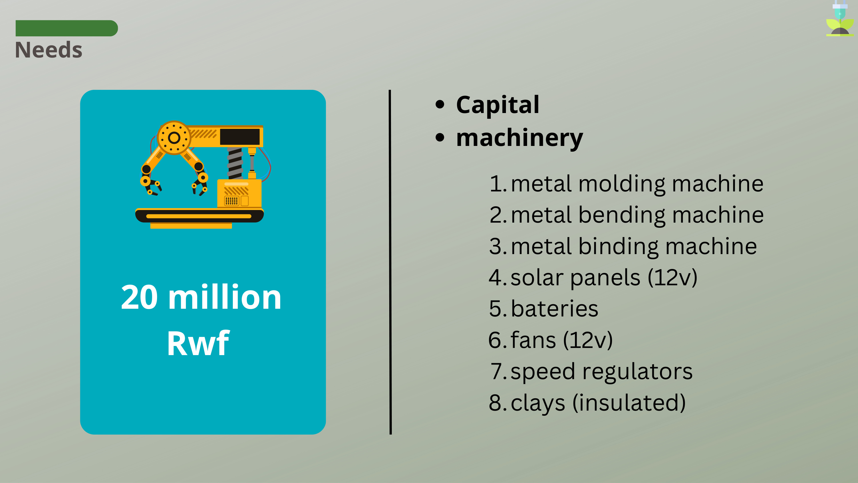 Capital machinery funding requirements