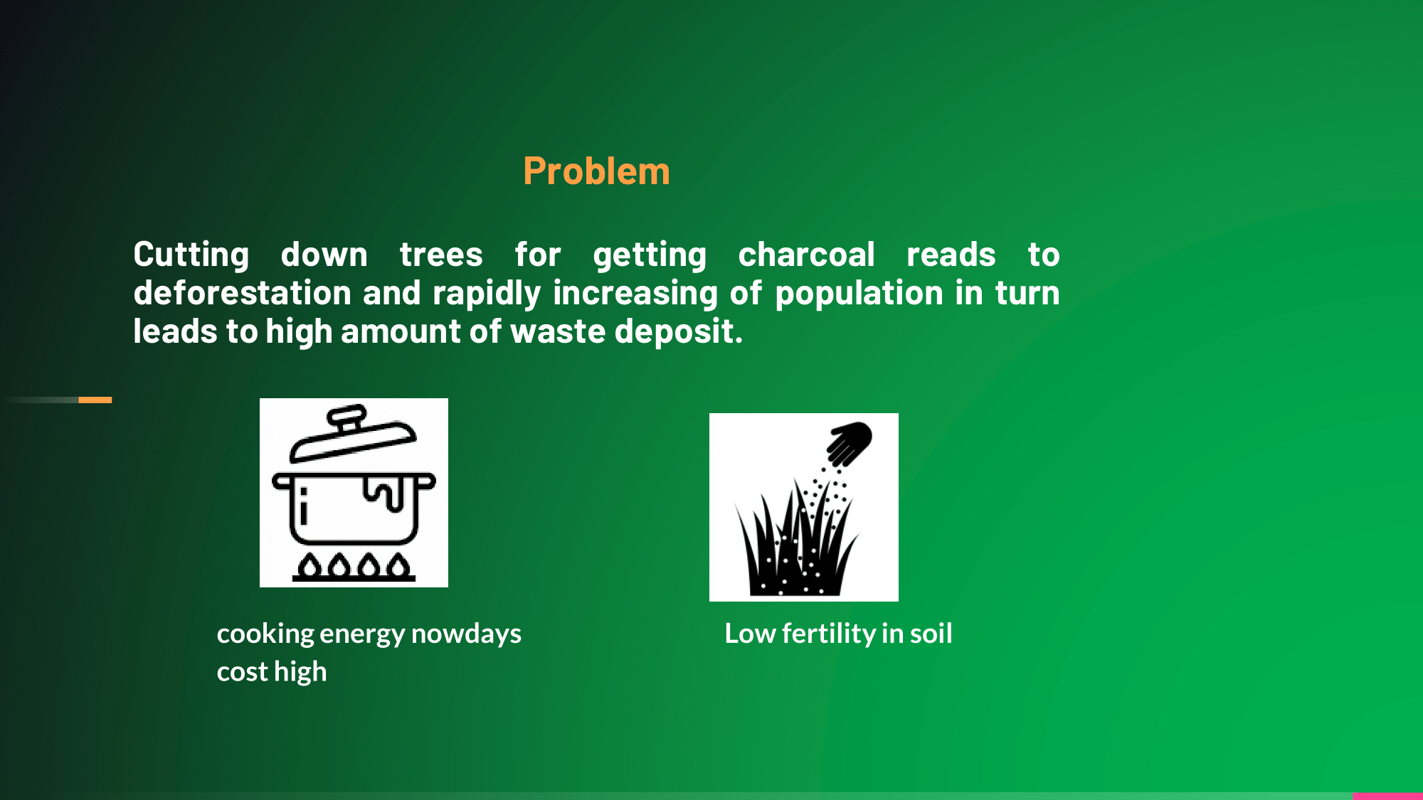 Deforestation, waste, energy cost and soil fertility challenges