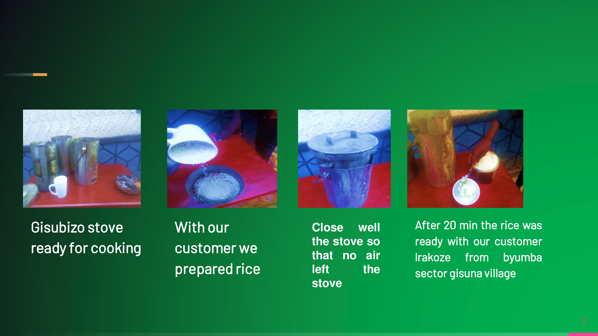 Gisubizo stove cooking demonstration with customer Irakoze
