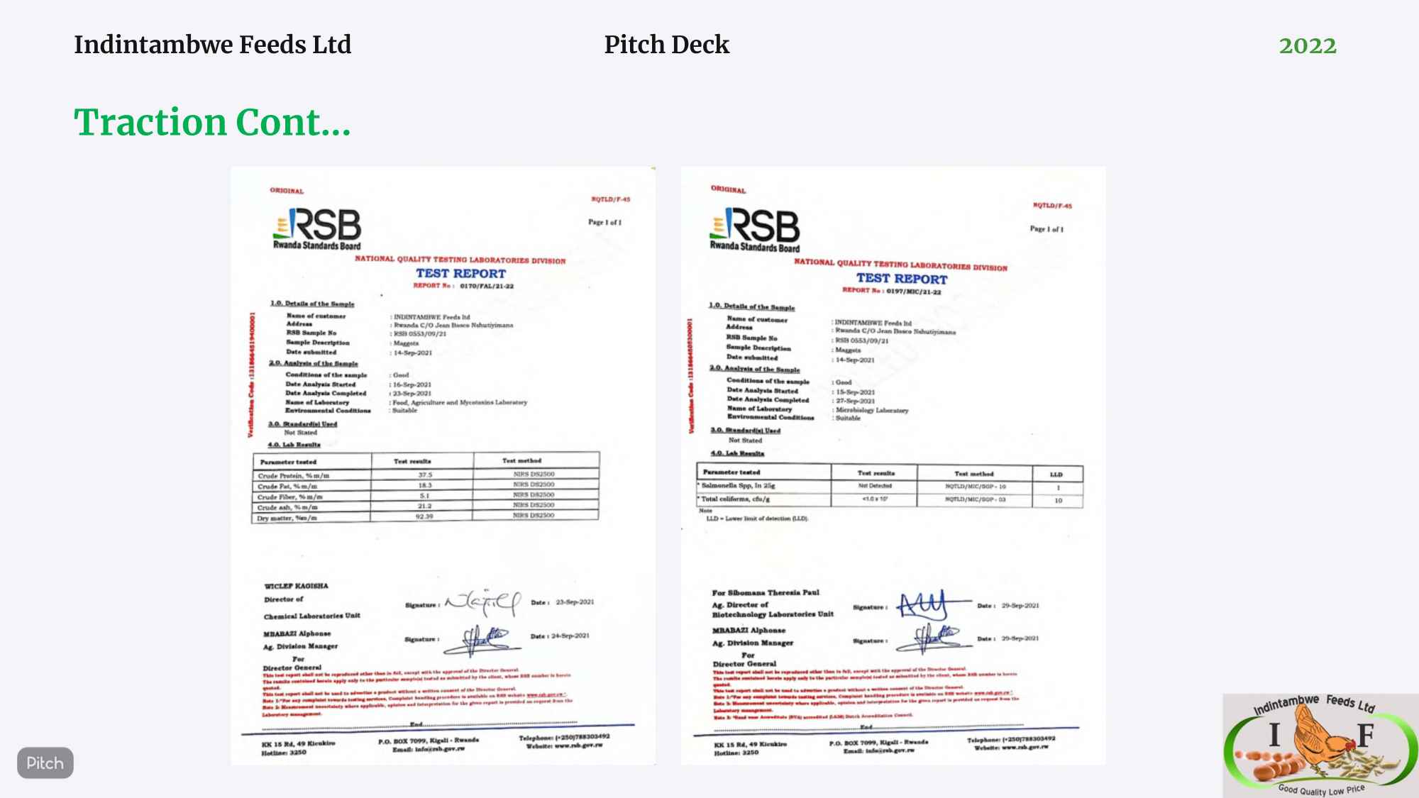 RSB laboratory test reports for maggot samples