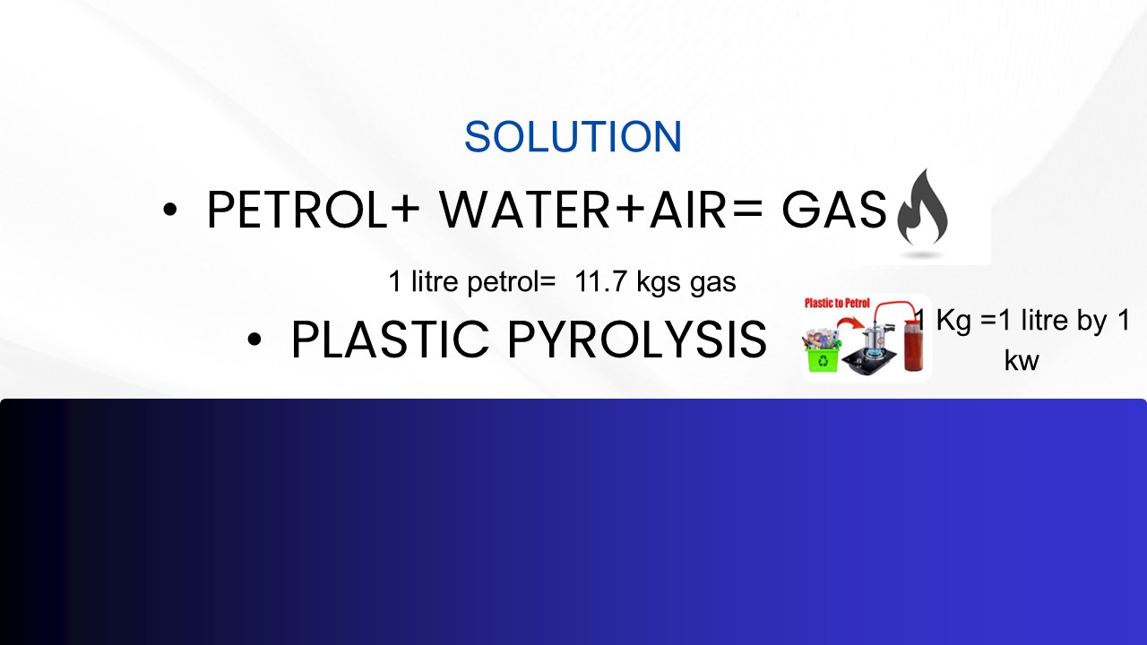Gas generation from petrol-water-air and plastic pyrolysis