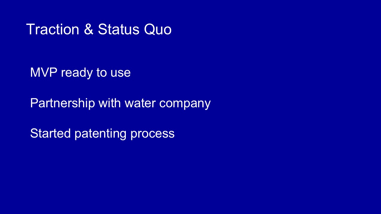 MVP status, water company partnership and patent progress