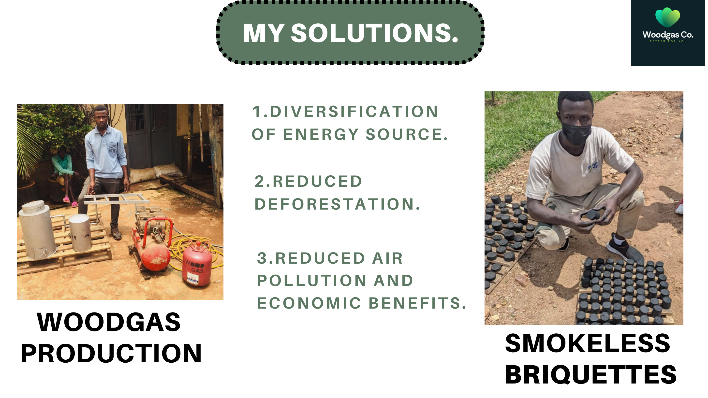 Woodgas production and smokeless briquettes solution
